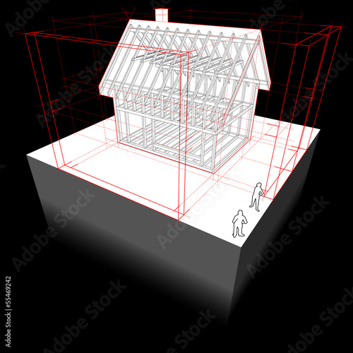 Framework house with dimensions diagram