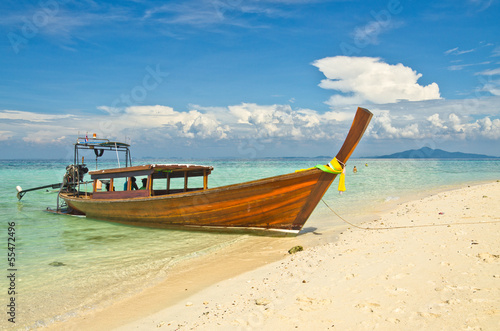 Beautiful image Longtail boat on the sea tropical beach. Andaman © cescassawin