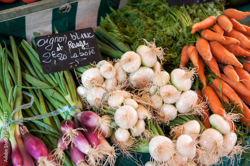 au marché : oignons blanc et rouges photo