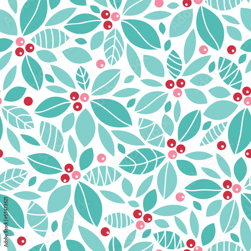 Vector Christmas holly berries seamless pattern background with