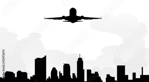 Cityscape skyline & air plane