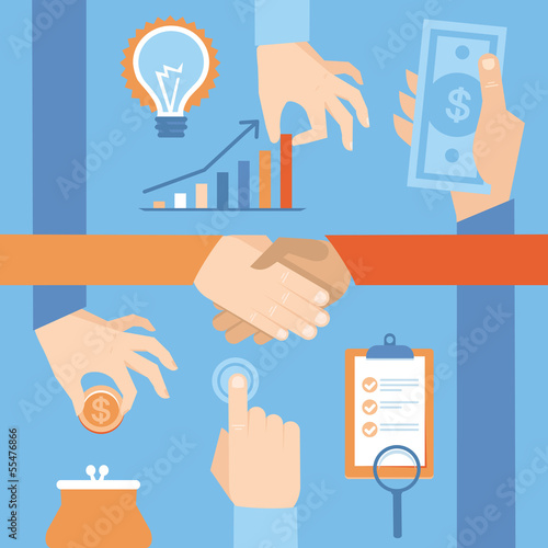 Vector set of hands - money and handshake