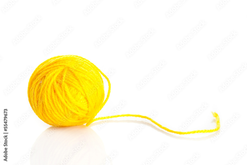 Yellow wool yarn ball isolated on white background Stock Photo