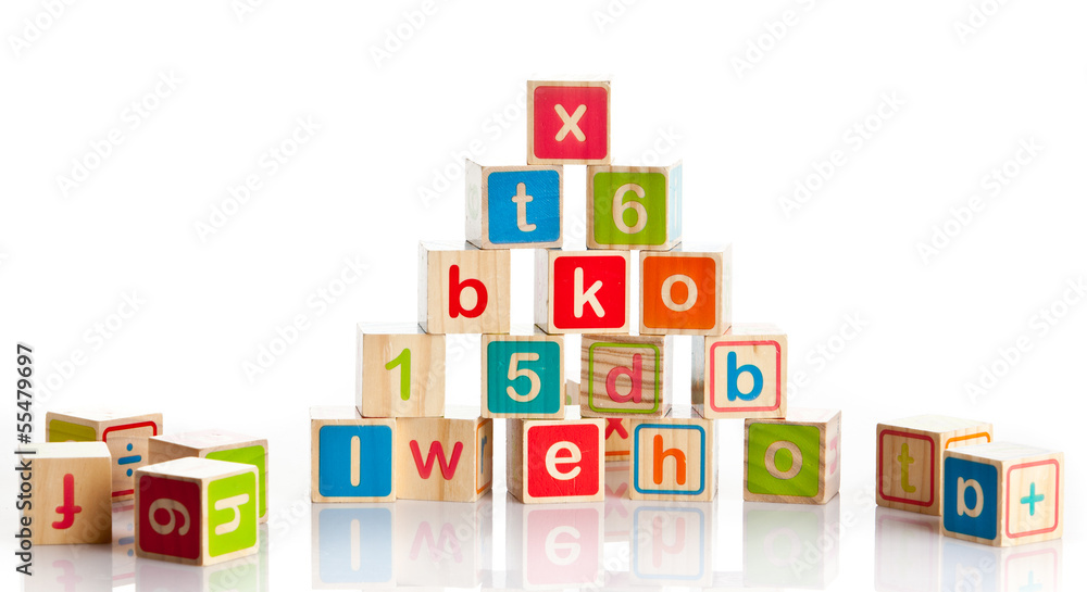wooden toy cubes with letters.  Wooden alphabet blocks.