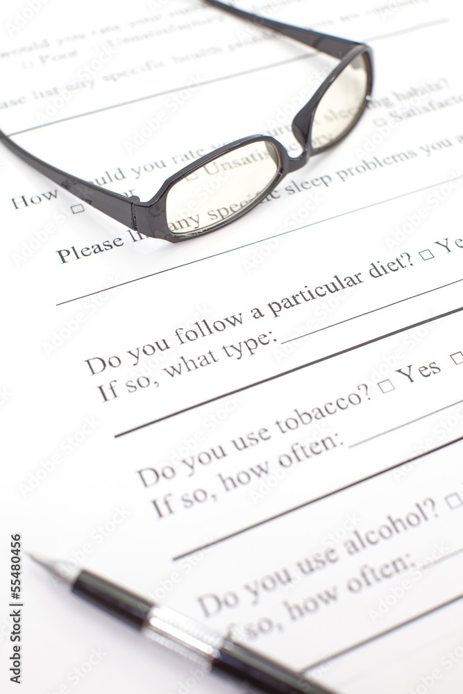 A health insurance application medical information A health insurance application medical information