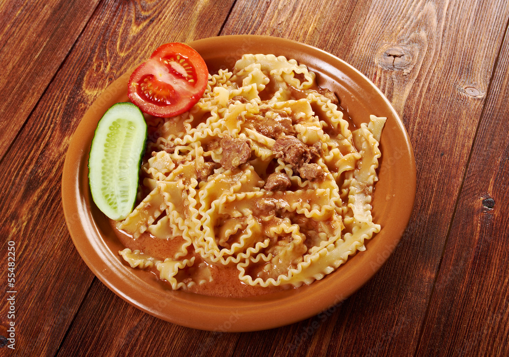 pasta mafalde with beef Stock Photo | Adobe Stock