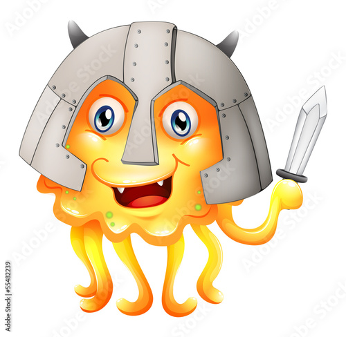 A monster with a sword and a helmet