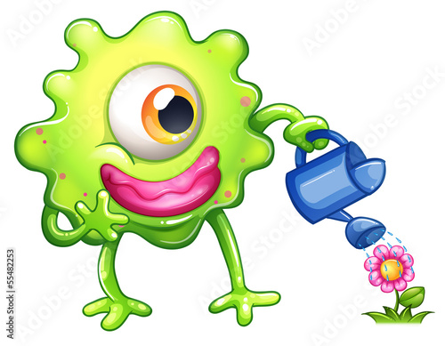 A green monster watering the plant
