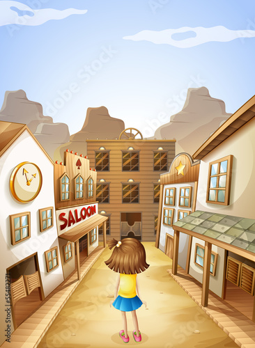 A little girl in the middle of the saloon bars