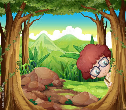 A boy hiding at the forest