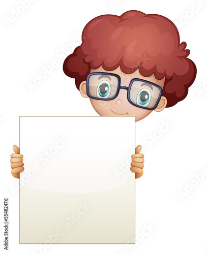 A smart looking boy holding an empty board