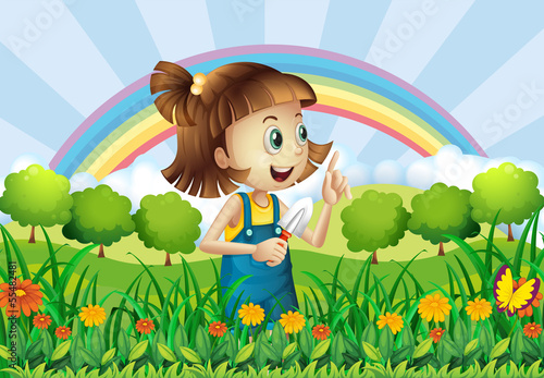 A young girl gardening