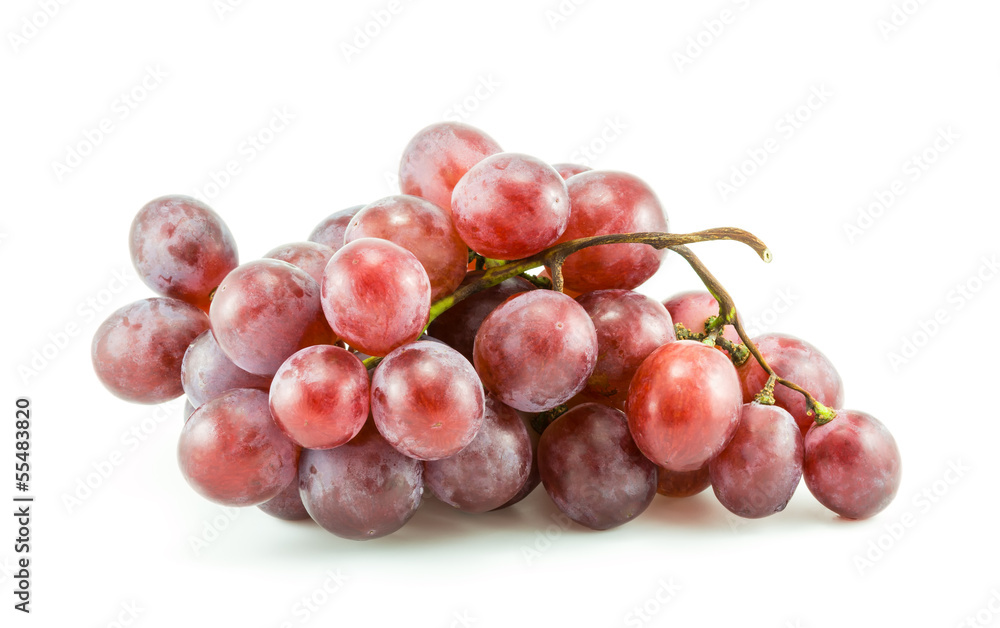 Red grapes on white background