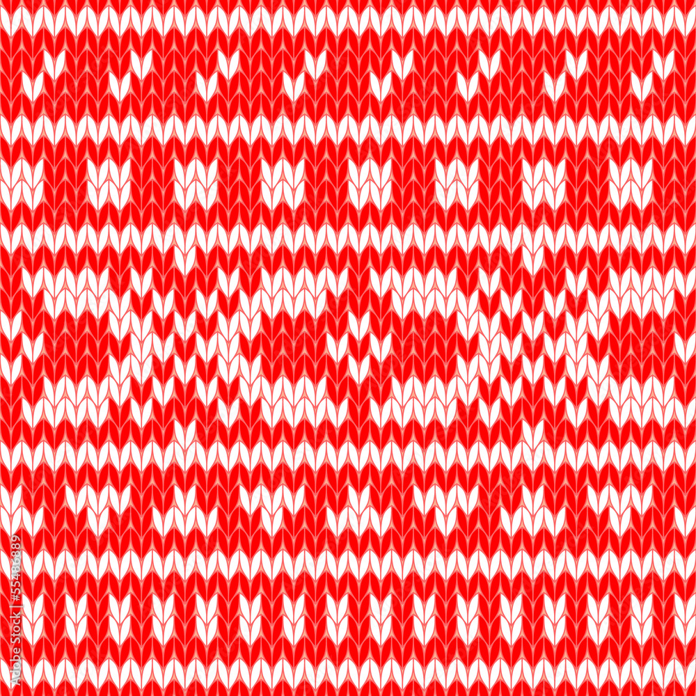 Knitted scandinavian sweater seamless pattern in red and white
