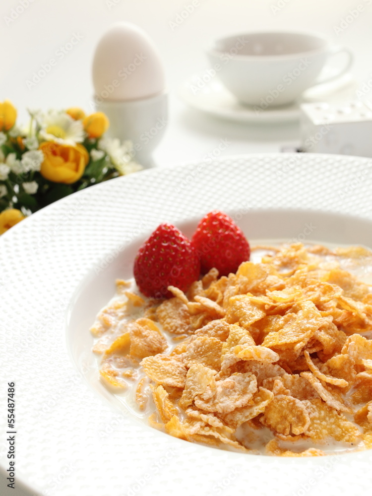 sugar corn flake and strawberry with milk sugar corn flake and strawberry with milk