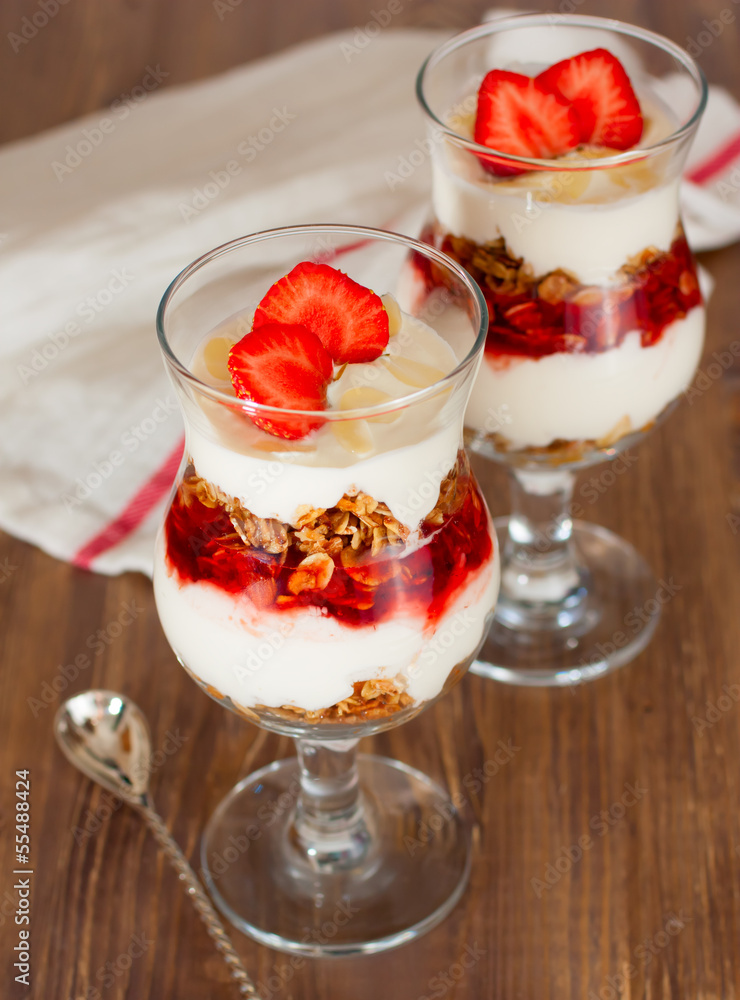 Dessert with yogurt and granola
