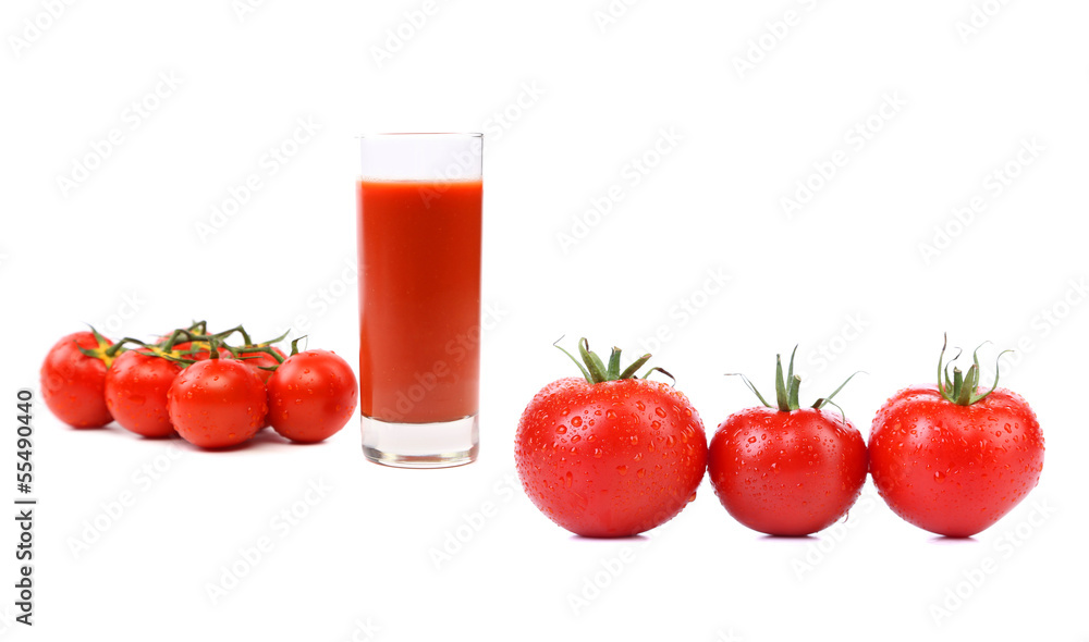 Tomatoes and glass of juice Tomatoes and glass of juice