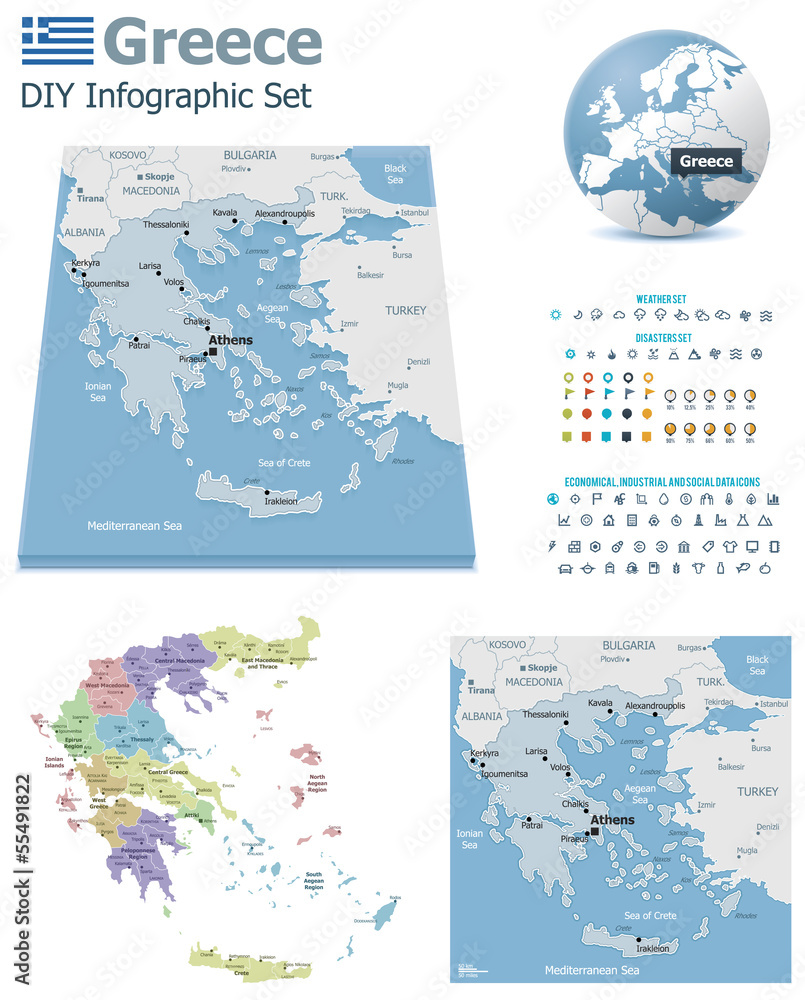 Obraz premium Greece maps with markers
