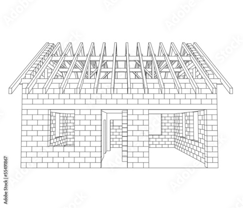 front house construction line drawing vector
