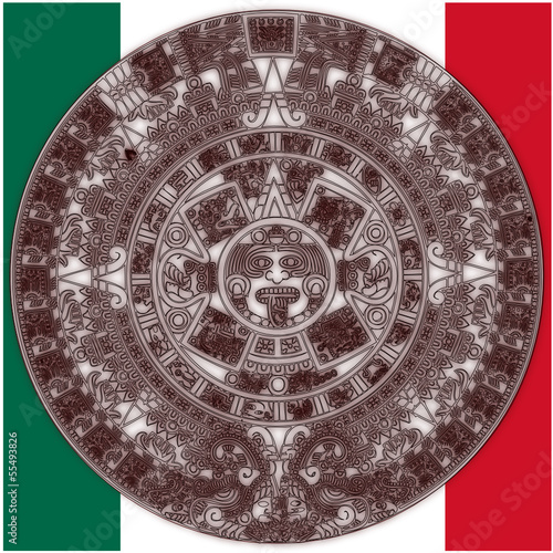 Mexico Aztec calendar archeology treasure flag