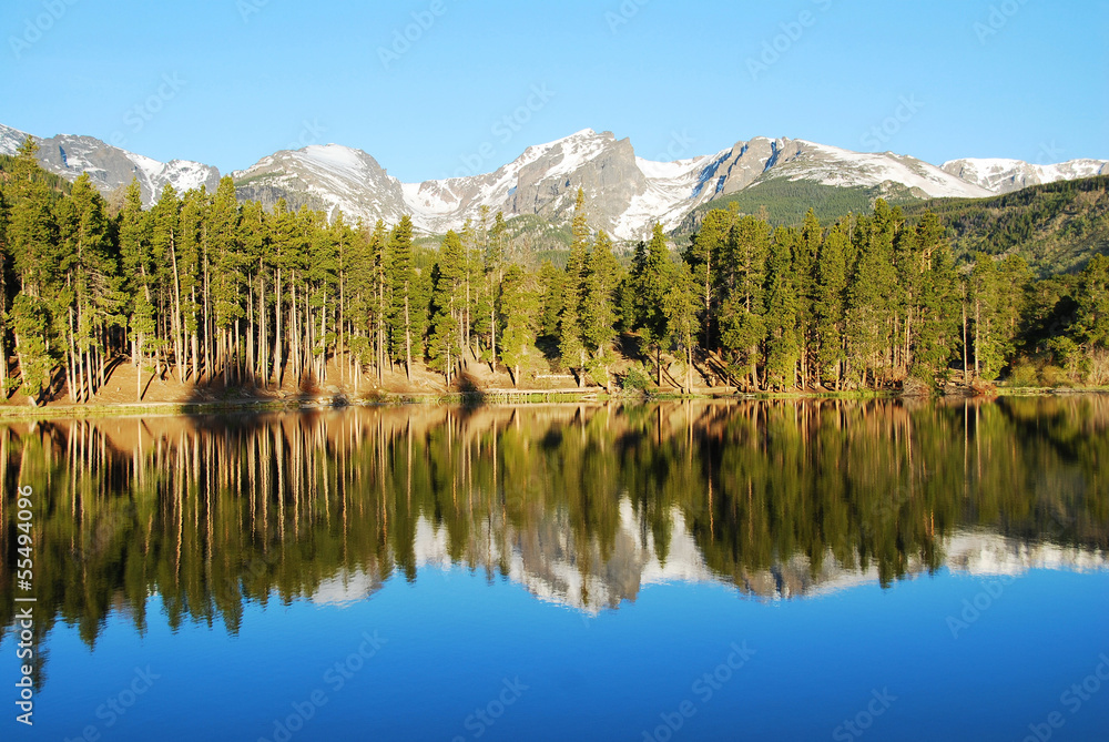 Reflection in Sprague lake, Rocky Mountain National Park, CO Reflection in Sprague lake, Rocky Mountain National Park, CO