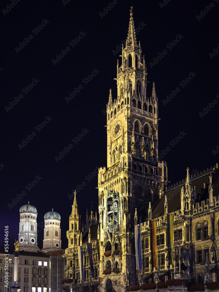 Night scene Munich Town Hall