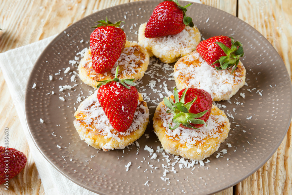 Summer dessert - cheesecake pancakes with strawberries Summer dessert - cheesecake pancakes with strawberries
