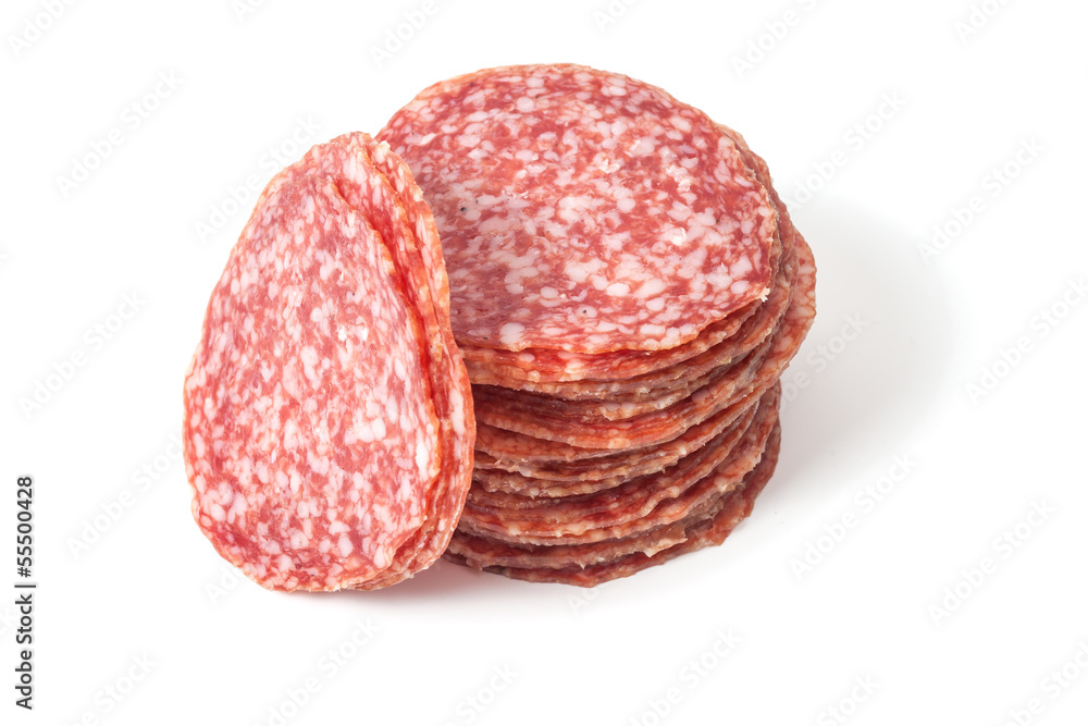 slices salami isolated on a white slices salami isolated on a white