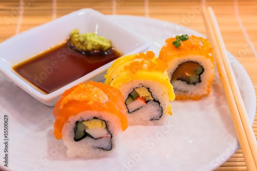 A diverse selection of delicious Japanese sushi