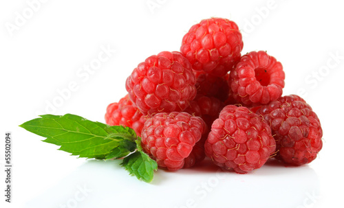 Ripe sweet raspberries isolated on white