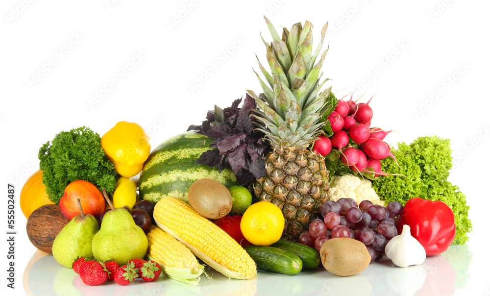 Different fruits and vegetables isolated on white Different fruits and vegetables isolated on white