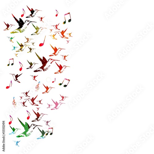 Abstract music background with hummingbirds