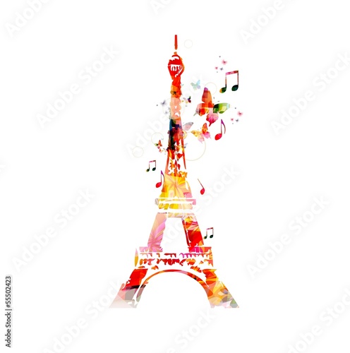 Colorful vector Eiffel Tower background with butterflies