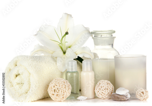 Fototapeta Naklejka Na Ścianę i Meble -  Beautiful spa setting with lily isolated on white