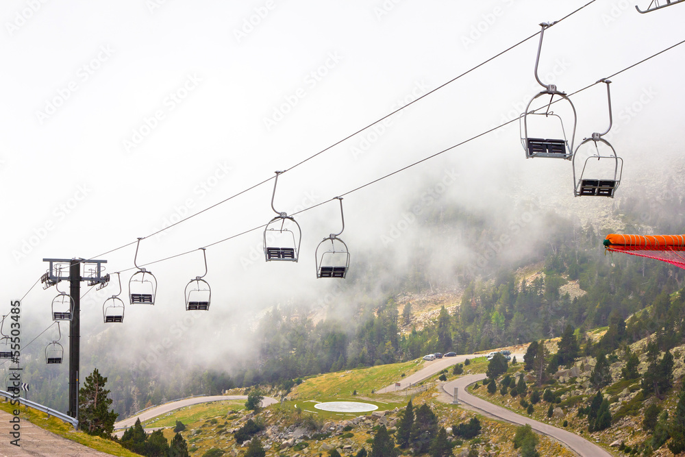 chairlifts with fog