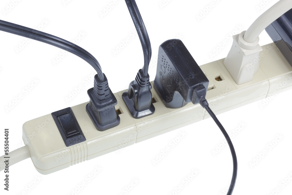 Power extension cord in use. Power extension cord in use.