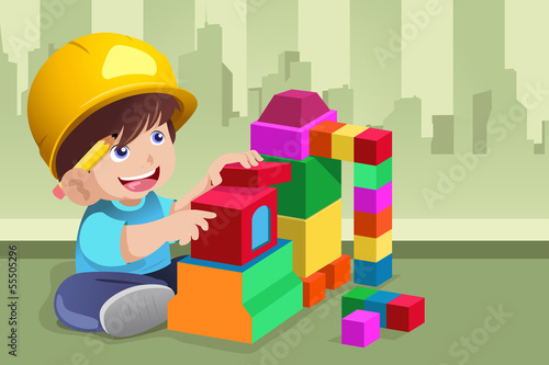 Kid playing with his toys