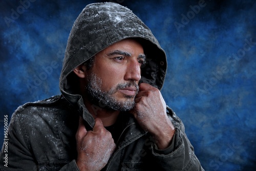 Man Freezing in Cold Weather photo