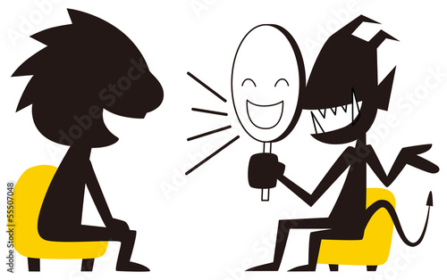 悪魔の誘惑にのる男性