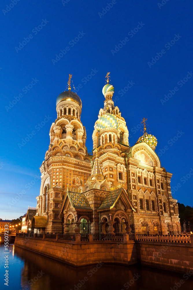 Church of the Savior on blood at night, St Petersburg, Russia