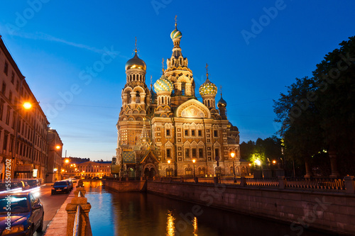 Church of the Savior on blood at night, St Petersburg, Russia