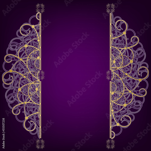 Golden oriental round ornament on a purple background, place for