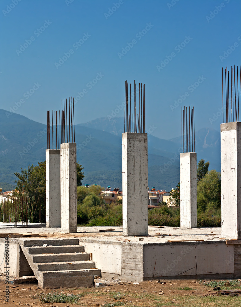 Reinforced concrete pillars on building site Reinforced concrete pillars on building site