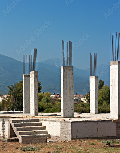 Reinforced concrete pillars on building site