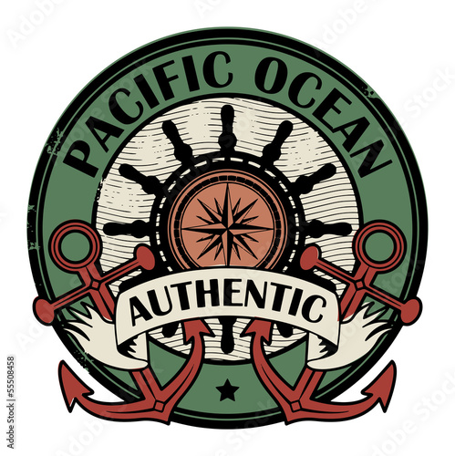 Stamp with the words Pacific Ocean written inside the stamp