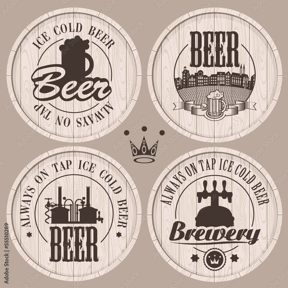 Obraz premium set of labels to beer on wooden casks