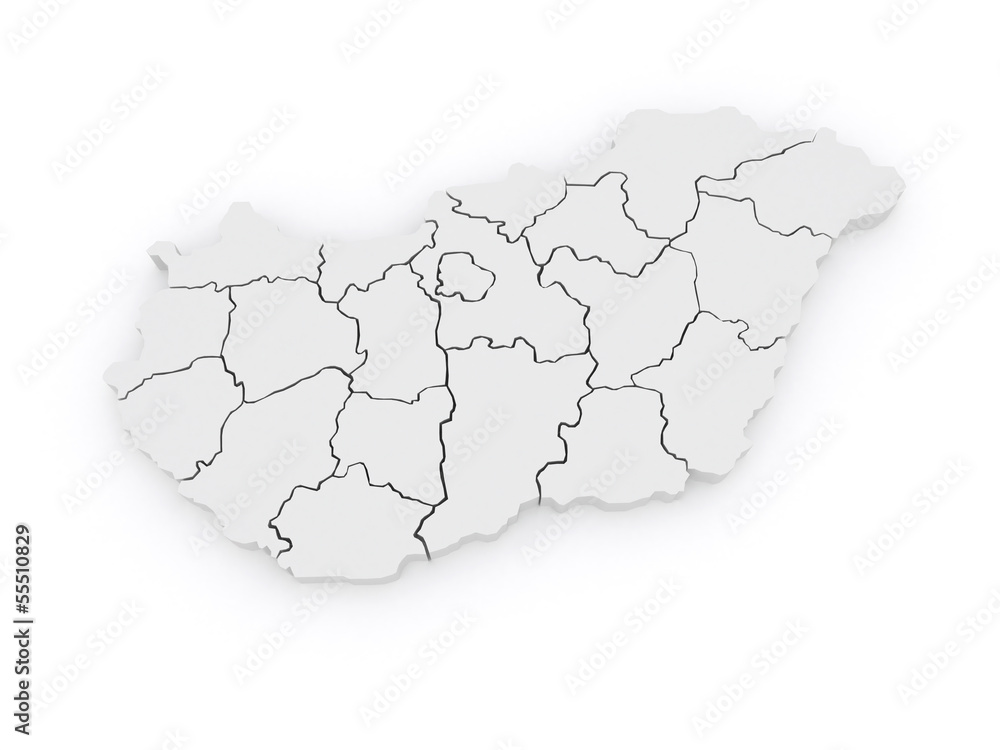 Three-dimensional map of Hungary.