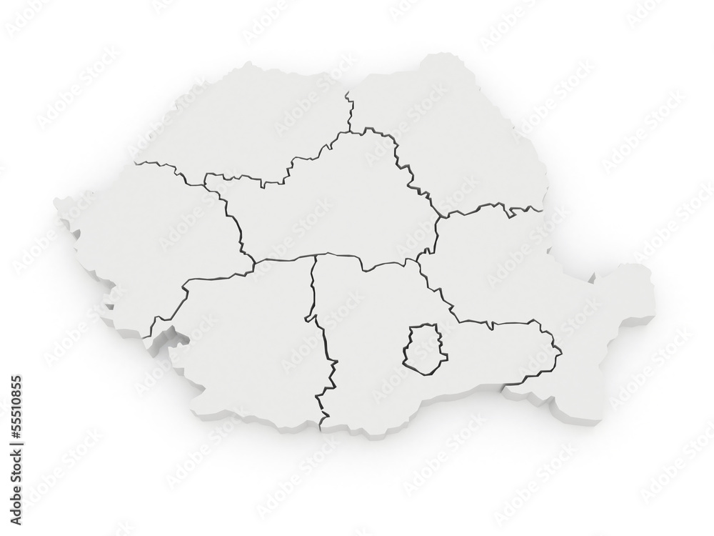 Obraz premium Three-dimensional map of Romania.