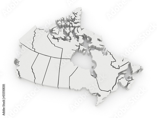 Three-dimensional map of Canada.