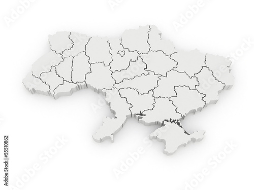 Three-dimensional map of Ukraine.